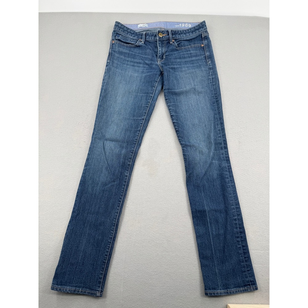 Y2K Gap 1969 Real Straight Jeans Womens 28/6L Blue Denim Low-Rise Tall Stretch